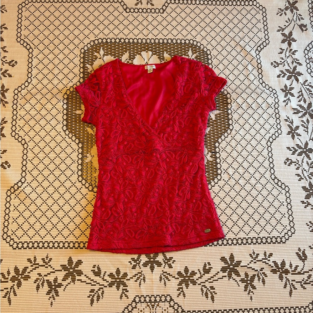 Guess Lace Low Cut Babydoll Cross Top